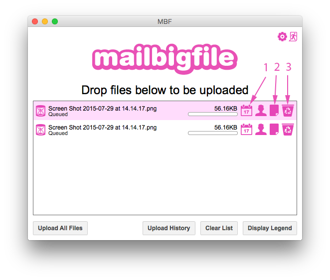 Upload screen with added files