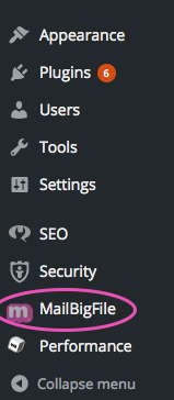 Location of MailBigFile plugin from the dashboard